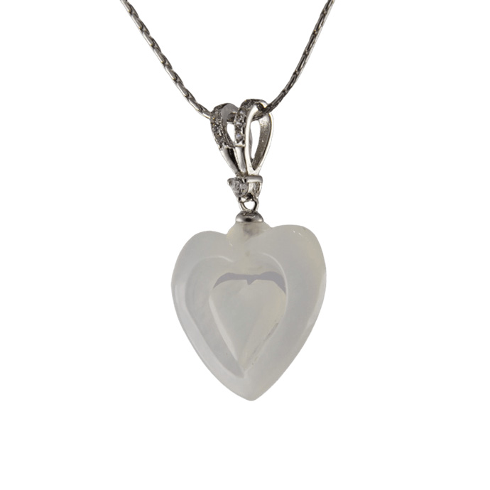 银色V形吊环桃心吊坠 - 图片 2