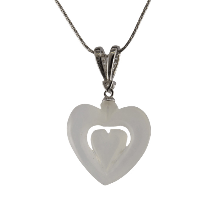 银色V形吊环桃心吊坠 - 图片 3