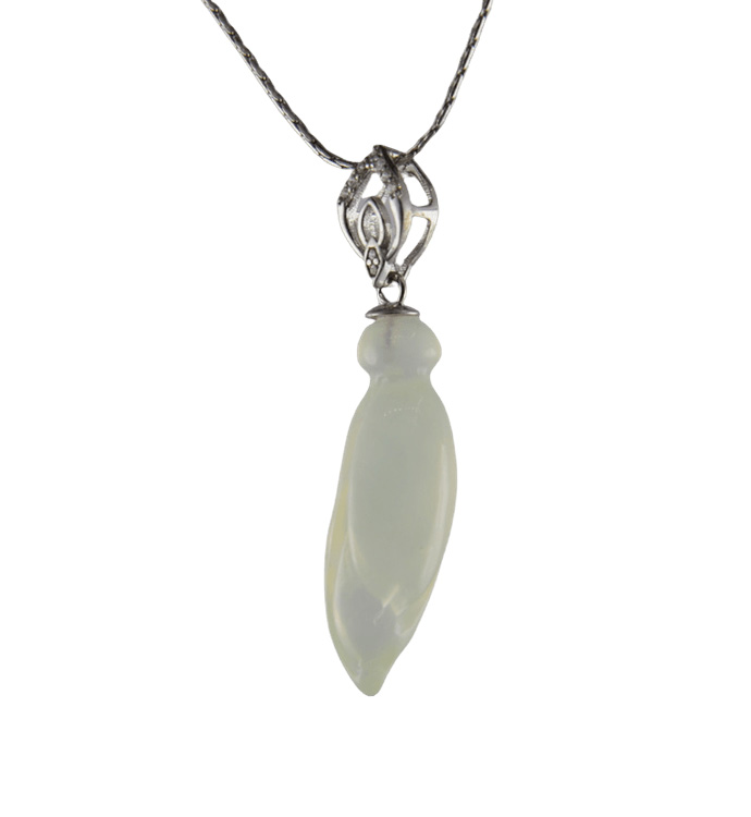 银色双水滴形吊环大玉兰花吊坠 - 图片 2