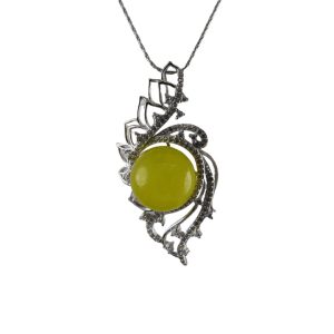 银色螺旋叶形大珠子吊坠