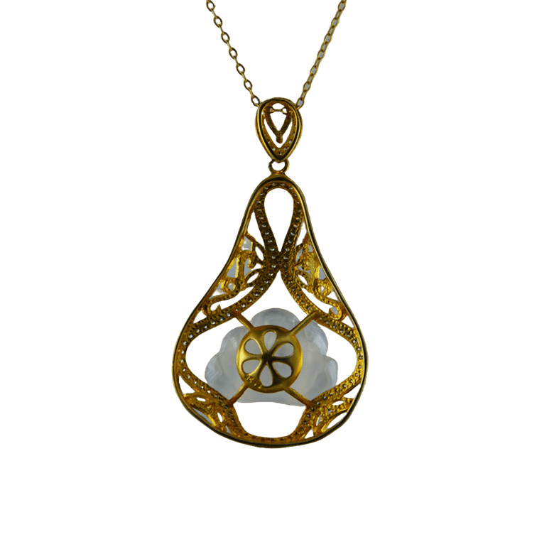 金色琵琶形小牡丹花吊坠 - 图片 2