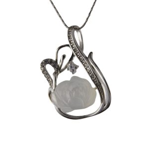 银色竖琴形小牡丹花吊坠