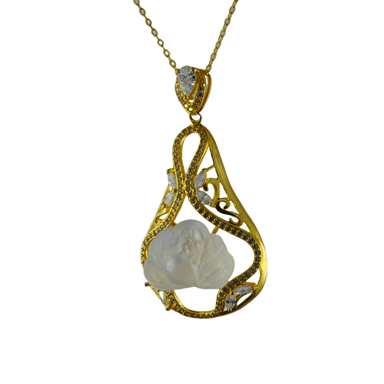 金色琵琶形小牡丹花吊坠 - 图片 3