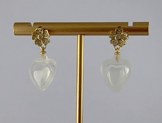 金色钻花朵桃心耳钉 - 图片 3