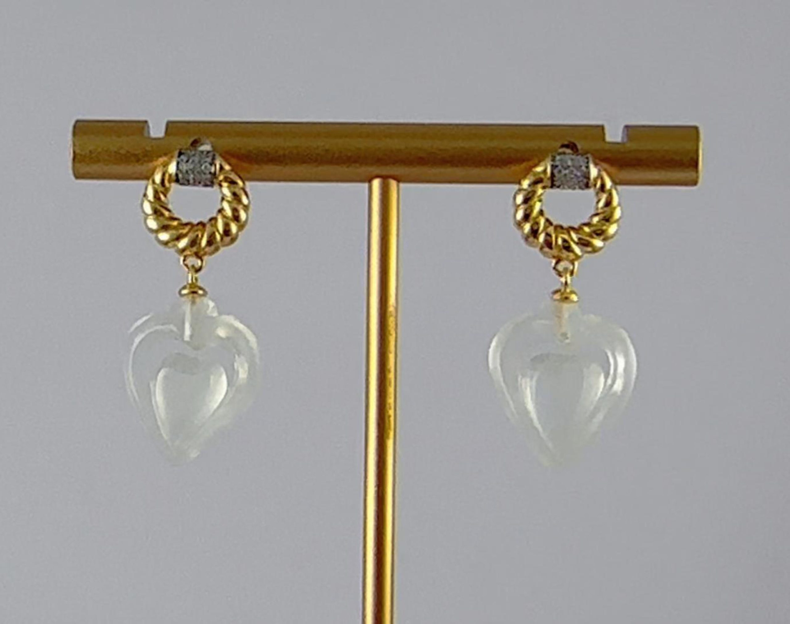 金色圆绳圈桃心耳钉 - 图片 4