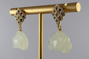 金色孔雀开屏形小牡丹花耳钉 - 图片 3