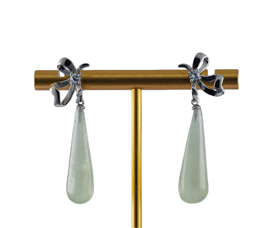 银色半丝带结形锥形水滴耳钉