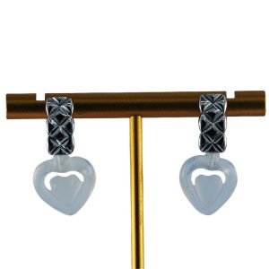 银色长方形桃心耳钉