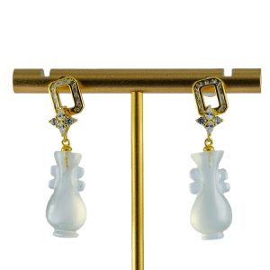 金色方形环如意瓶耳钉