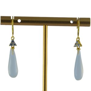 金色3颗水钻细长水滴耳钩