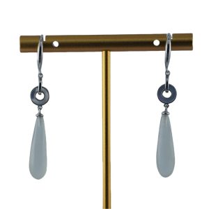 银色2连环细长水滴耳钩