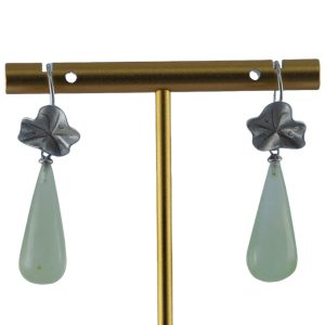 银色荷叶形锥形水滴耳环