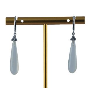 银色3颗水钻细长水滴耳钩