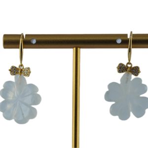 银色伞帽形玉兰花耳环