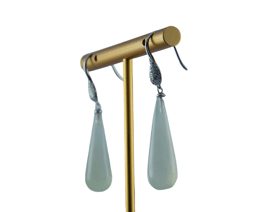 银色水滴形锥形水滴耳钩 - 图片 2