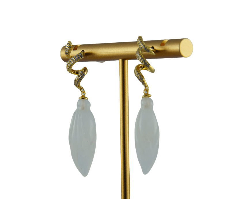 金色螺旋形玉兰花耳钉 - 图片 2