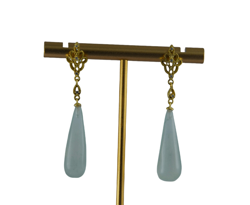 金色凤尾形锥形水滴耳钉