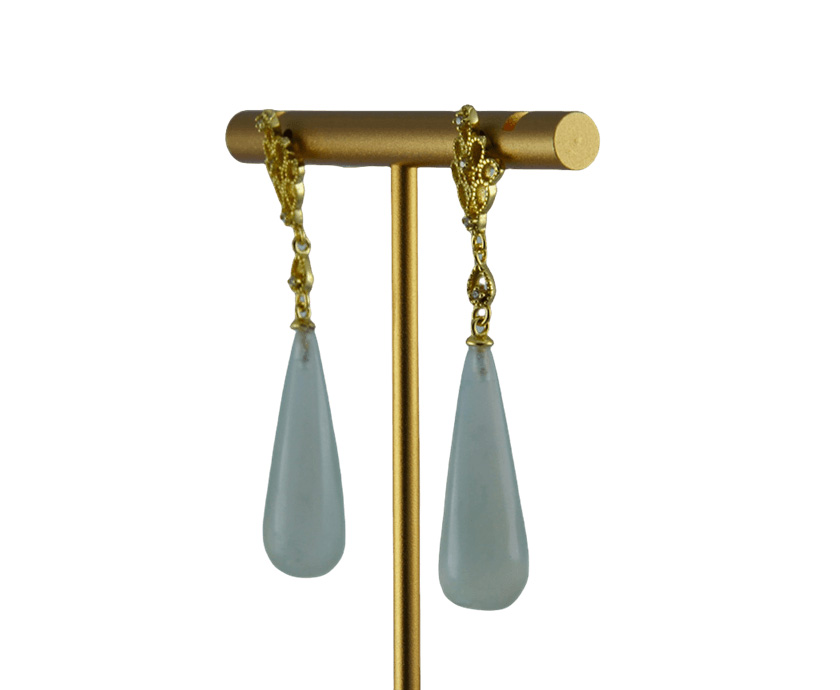 金色凤尾形锥形水滴耳钉 - 图片 2