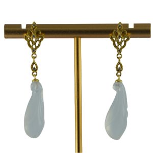 金色凤尾形玉兰花耳钉