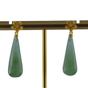 金色花朵形锥形水滴耳钉