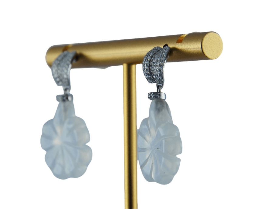 银色帆形四叶草耳钉 - 图片 2