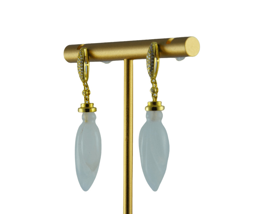 金色2层水滴形大玉兰花耳钉 - 图片 2