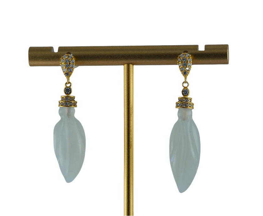 金色2层水滴形大玉兰花耳钉 - 图片 3