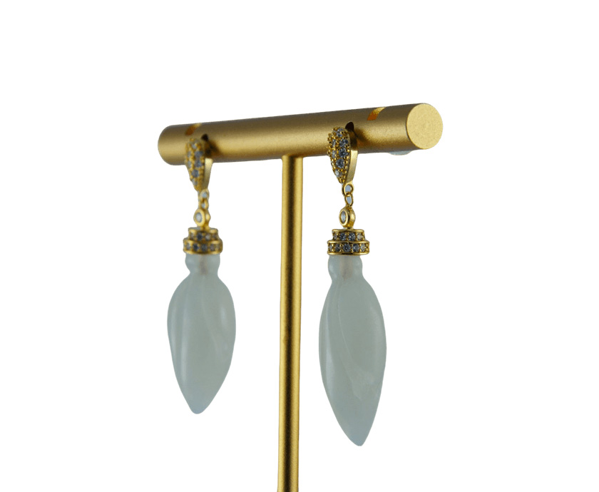 金色2层水滴形大玉兰花耳钉 - 图片 4