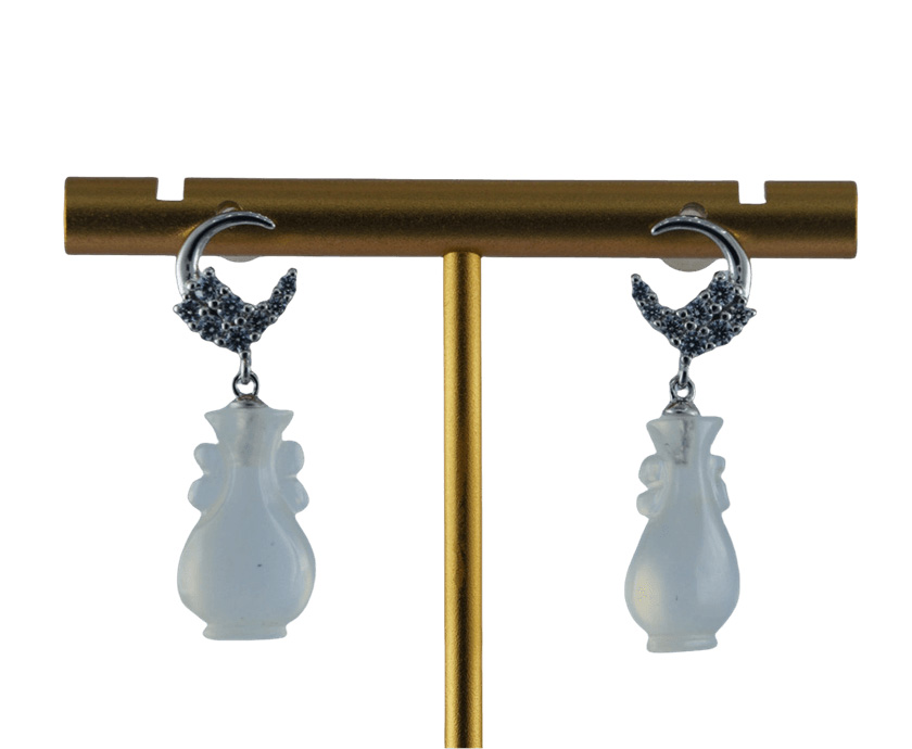 银色月亮星星如意瓶耳钉