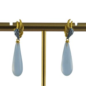 金色凤羽形细长水滴耳钉