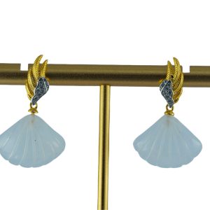 金色凤羽形贝壳耳钉