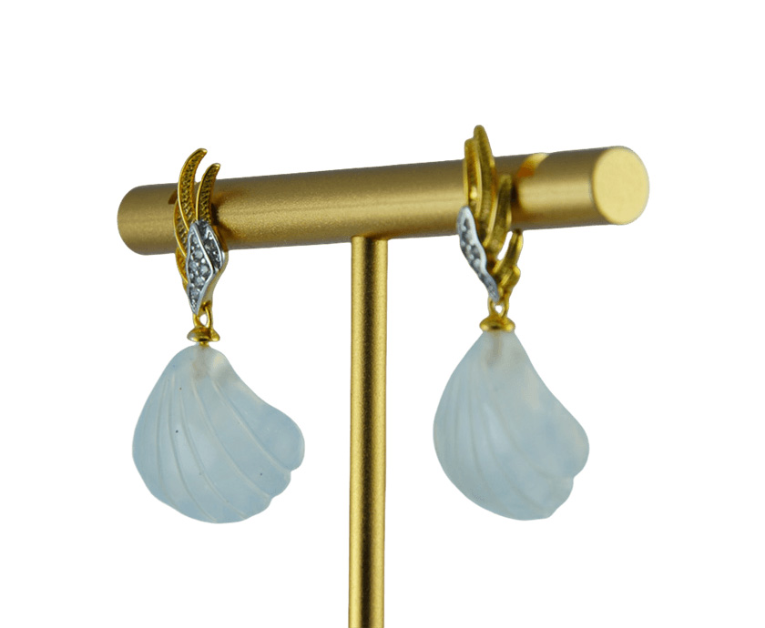 金色凤羽形贝壳耳钉 - 图片 2