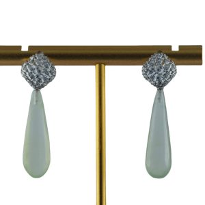 银色菱形网细长水滴耳钉