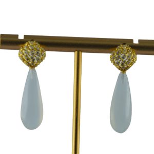 金色菱形网细长水滴耳钉