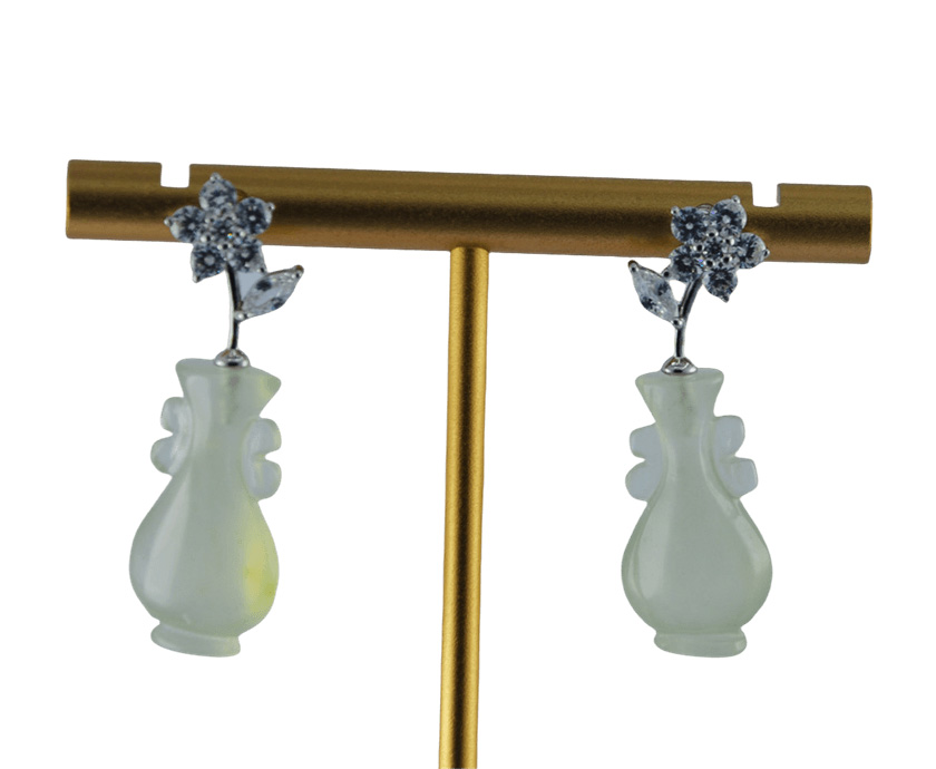 银色花朵形如意瓶耳钉