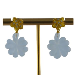 金色花蕊形四叶草耳钉