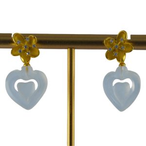 金色花蕊形桃心耳钉