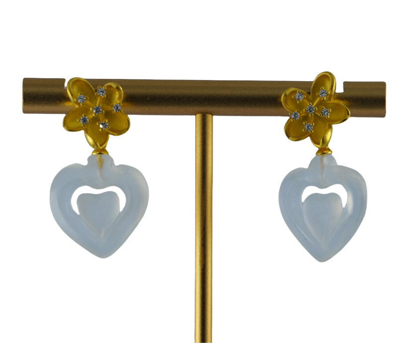 金色花蕊形桃心耳钉