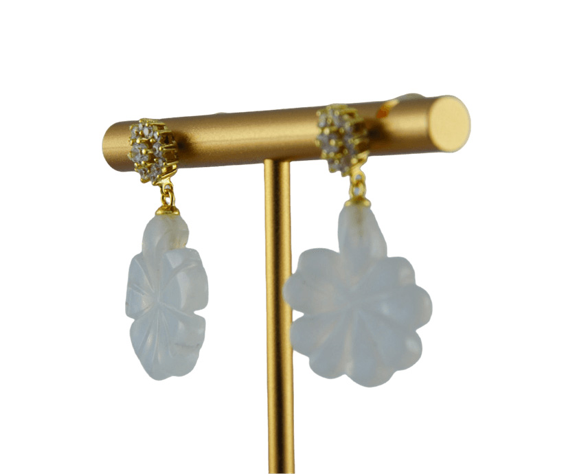 金色钻花朵四叶草耳钉 - 图片 2