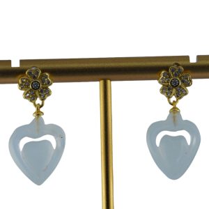 金色钻花朵桃心耳钉