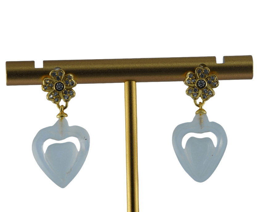 金色钻花朵桃心耳钉