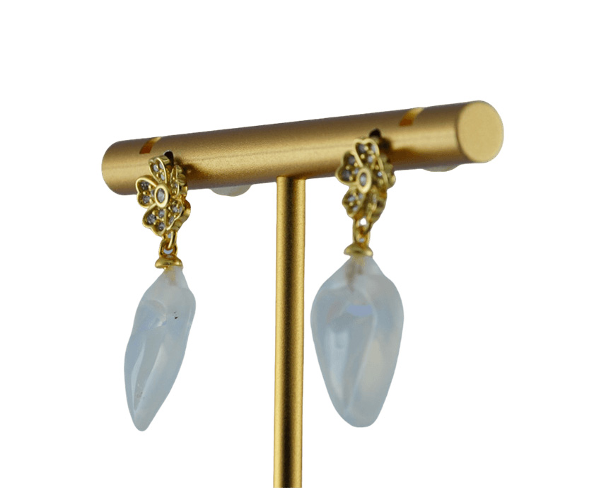 金色钻花朵桃心耳钉 - 图片 2