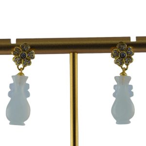 金色钻花朵如意瓶耳钉