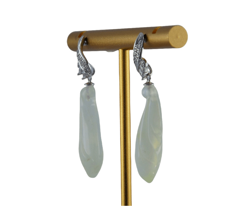 银色树叶形玉兰花耳钉 - 图片 2