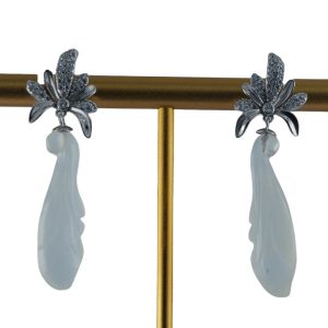 银色枫叶形玉兰花耳钉