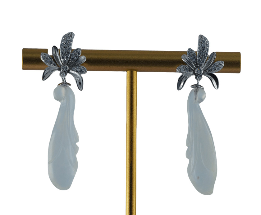 银色枫叶形玉兰花耳钉