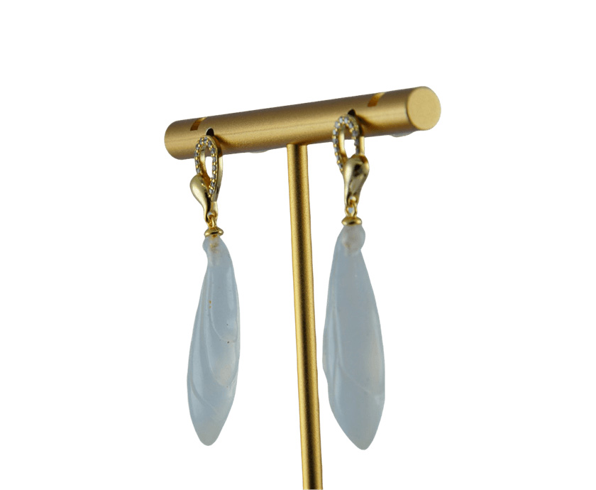 金色绳圈形玉兰花耳钉 - 图片 2