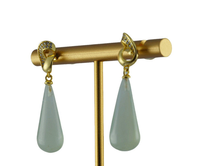 金色丝巾环形锥形水滴耳钉 - 图片 2