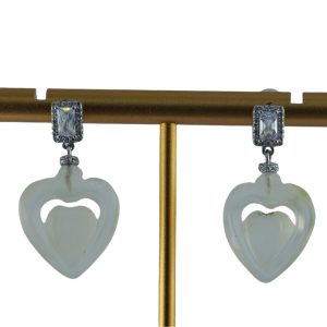 银色长方形桃心耳钉