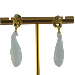 金色丝巾环形玉兰花耳钉